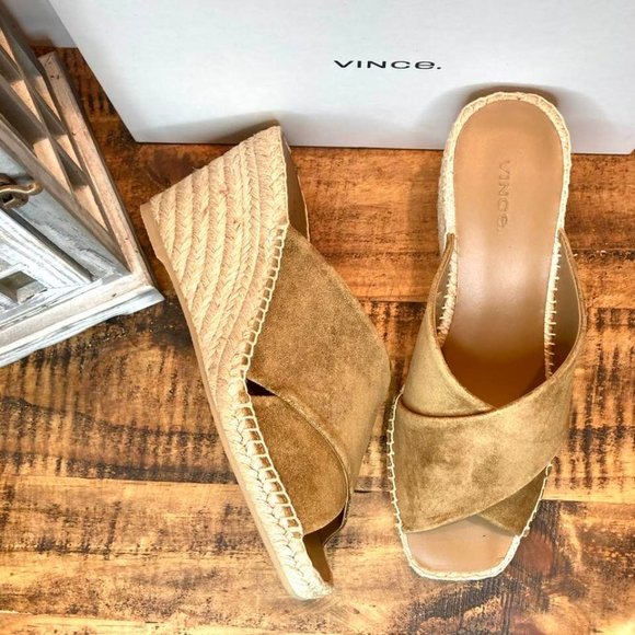 Vince Gaelan Suede Wedge Espadrille Sandals, Brown 8M - Picture 14 of 14